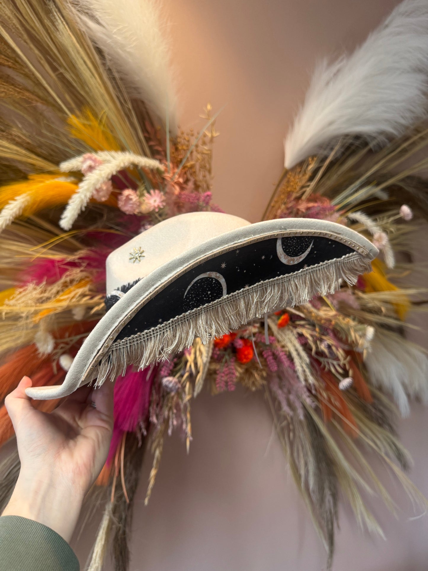 Celestial Fringe Wide Brim Suede Cowgirl Hat - Blessings Grow Meadows