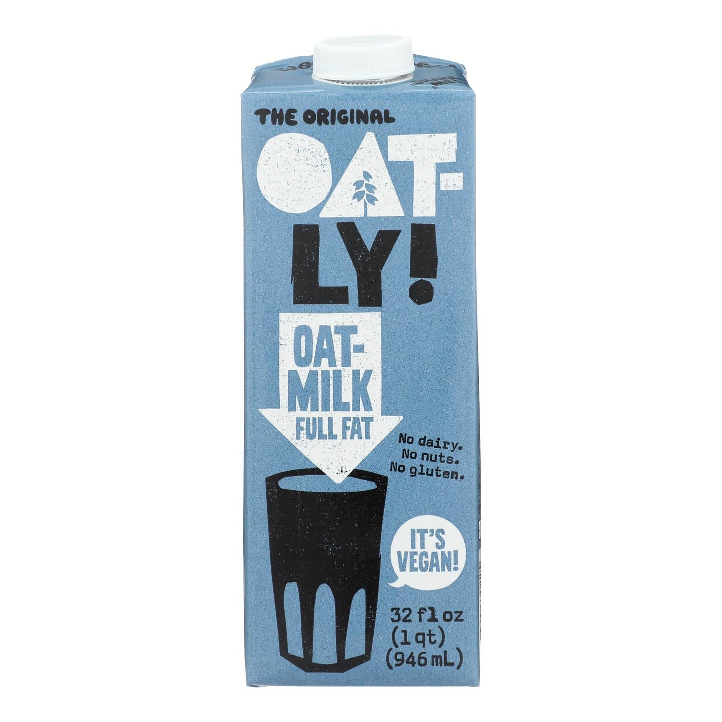 Cozy Farm Original Oatly full-fat oat milk cartons, 6-pack, 32 fl oz each, creamy plant-based dairy alternative.