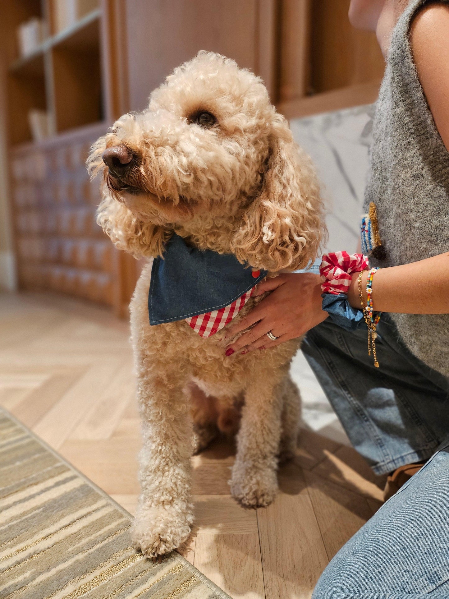 Park Day Denim Gingham Print Handmade Scrunchie - BarkBarkBaby ~ Blessings Grow Meadows