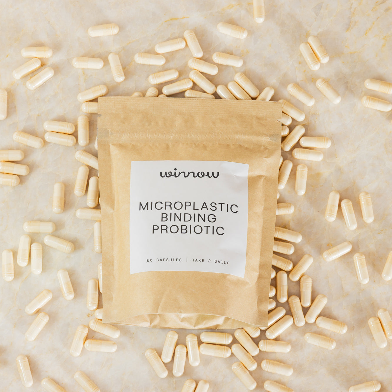 Winnow Daily Probiotic Refill Packs with sealed packaging, containing probiotic supplement refills for daily health support.