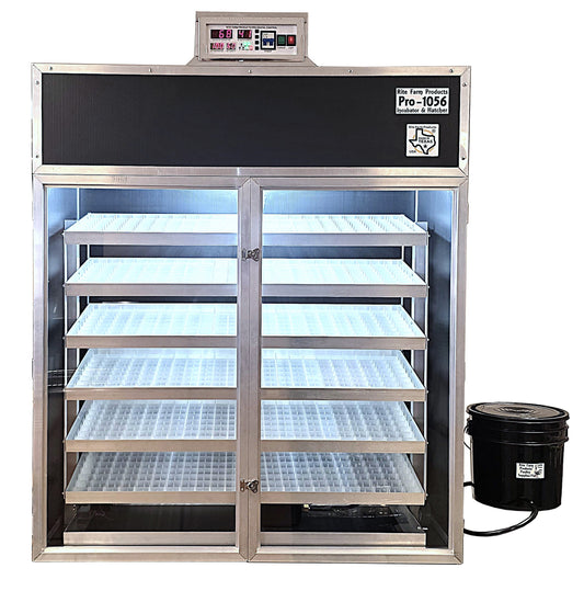 Close-up of Rite Farm Products PRO1056 USA-made cabinet incubator and egg hatcher for chicken, duck, goose, and pheasant eggs.