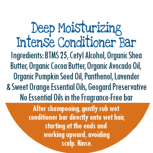 By Robin Creations deep moisturizing natural hair conditioner bar with a sleek rectangular shape and label on the bottom.