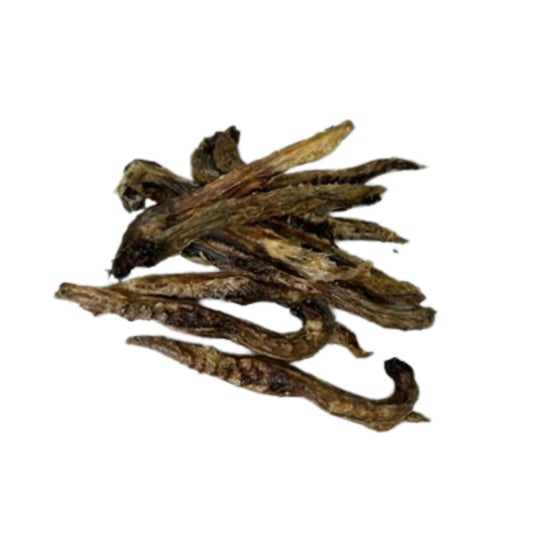 Dehydrated quail crunch sticks dog treats by Quailz.com, 10-piece pack, promoting dental health with natural flavors and no artificial additives.