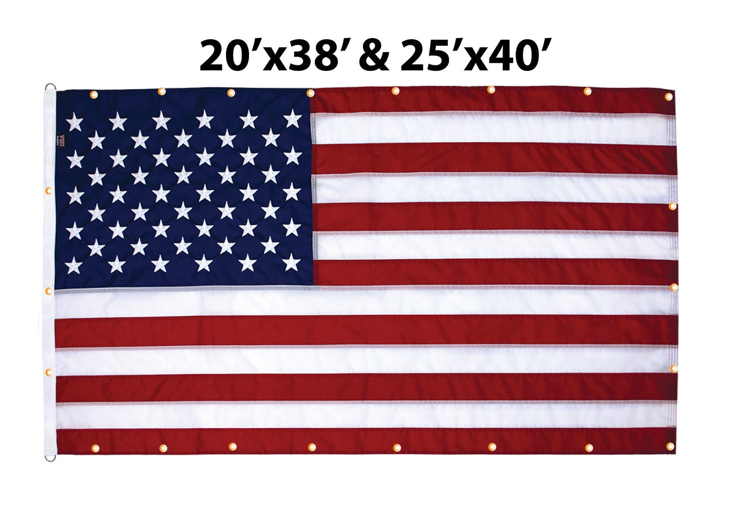 Nylon American flag WallSafe™ wall-mounted flag with reinforced grommets, 20x38 and 25x40 inches, made in the USA.