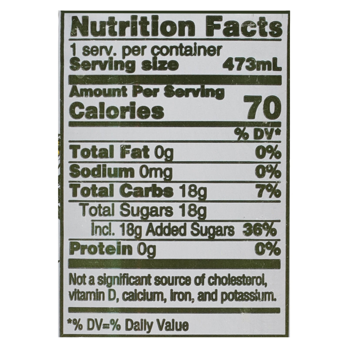 Glass bottle of Cozy Farm Seven Teas Georgia Peach Tea with peach slices and tea leaves inside, 16 fl oz.