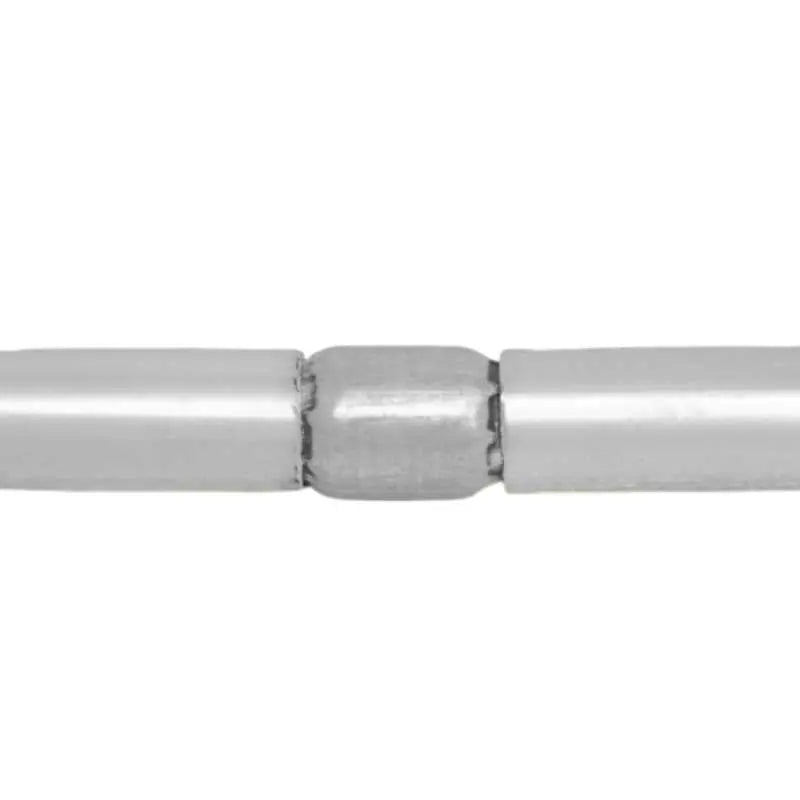 Close-up of a metallic pipe fitting showing a cylindrical coupler joining two slightly tapered sections with subtle textured details