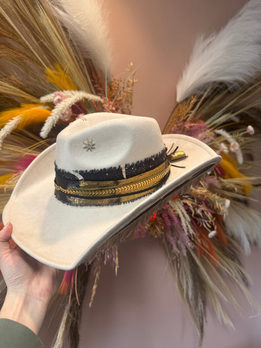 Celestial Fringe Wide Brim Suede Cowgirl Hat - Blessings Grow Meadows