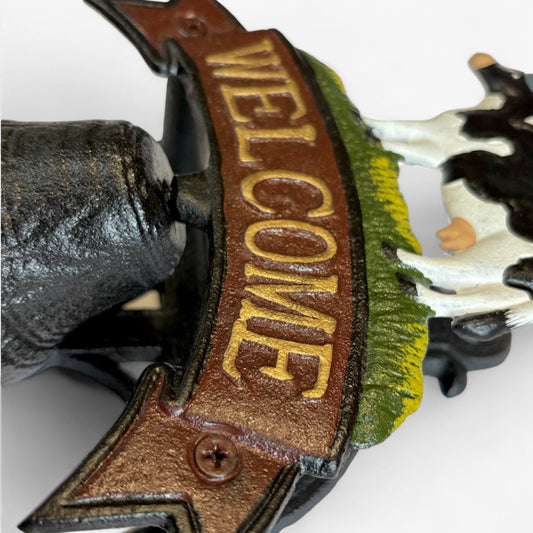 Rustic Cast Iron Cow Welcome Bell Sign, Farmhouse Door Decor