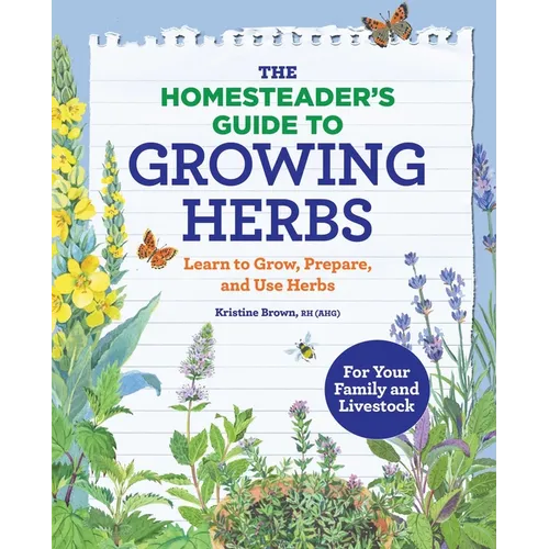 Paperback book titled "The Homesteader's Guide to Growing Herbs" by splitShops, featuring a cover with herbs and gardening illustrations.