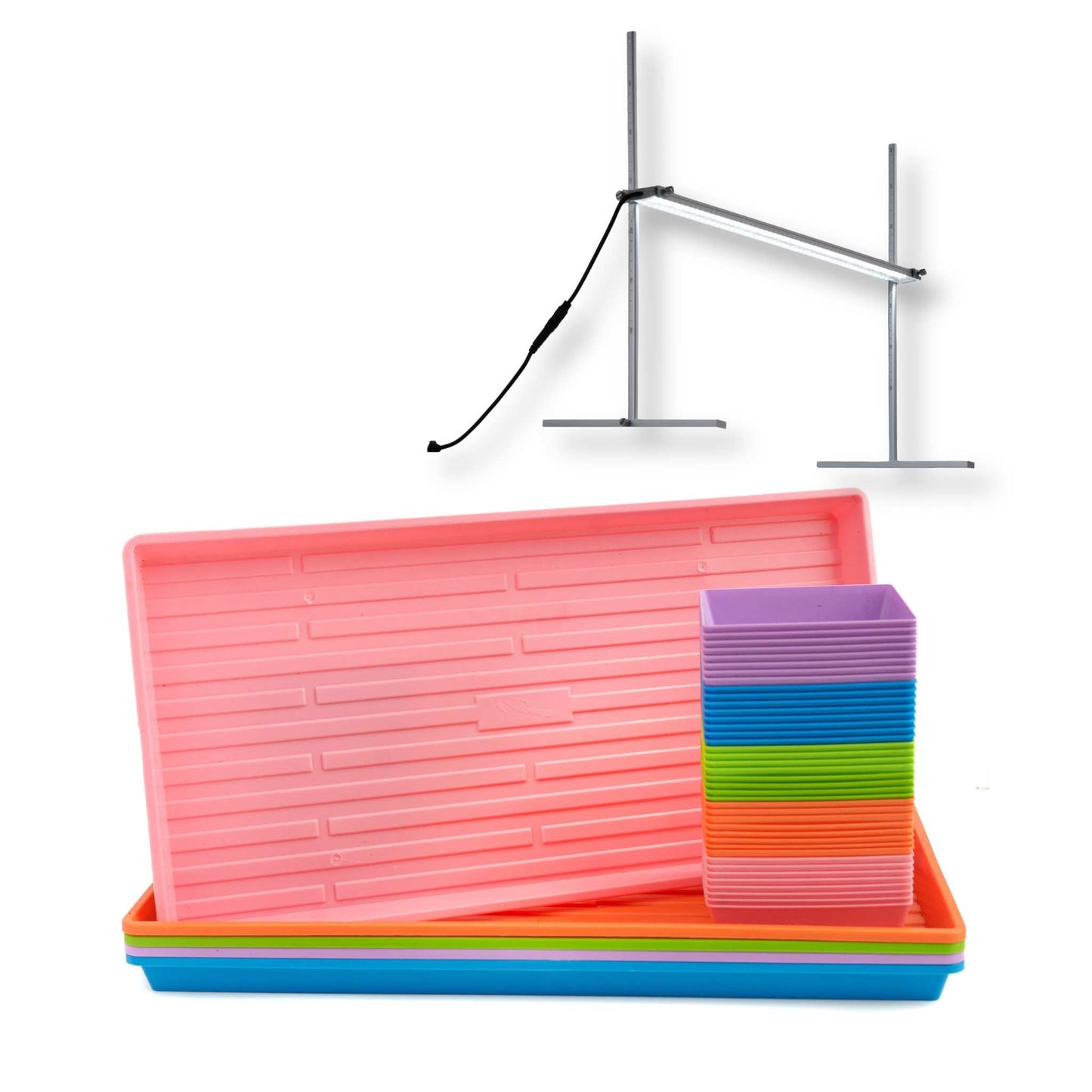 Bootstrap Farmer 5x5 Microgreens Kit with LED grow lights, featuring a compact setup for easy microgreens cultivation indoors.