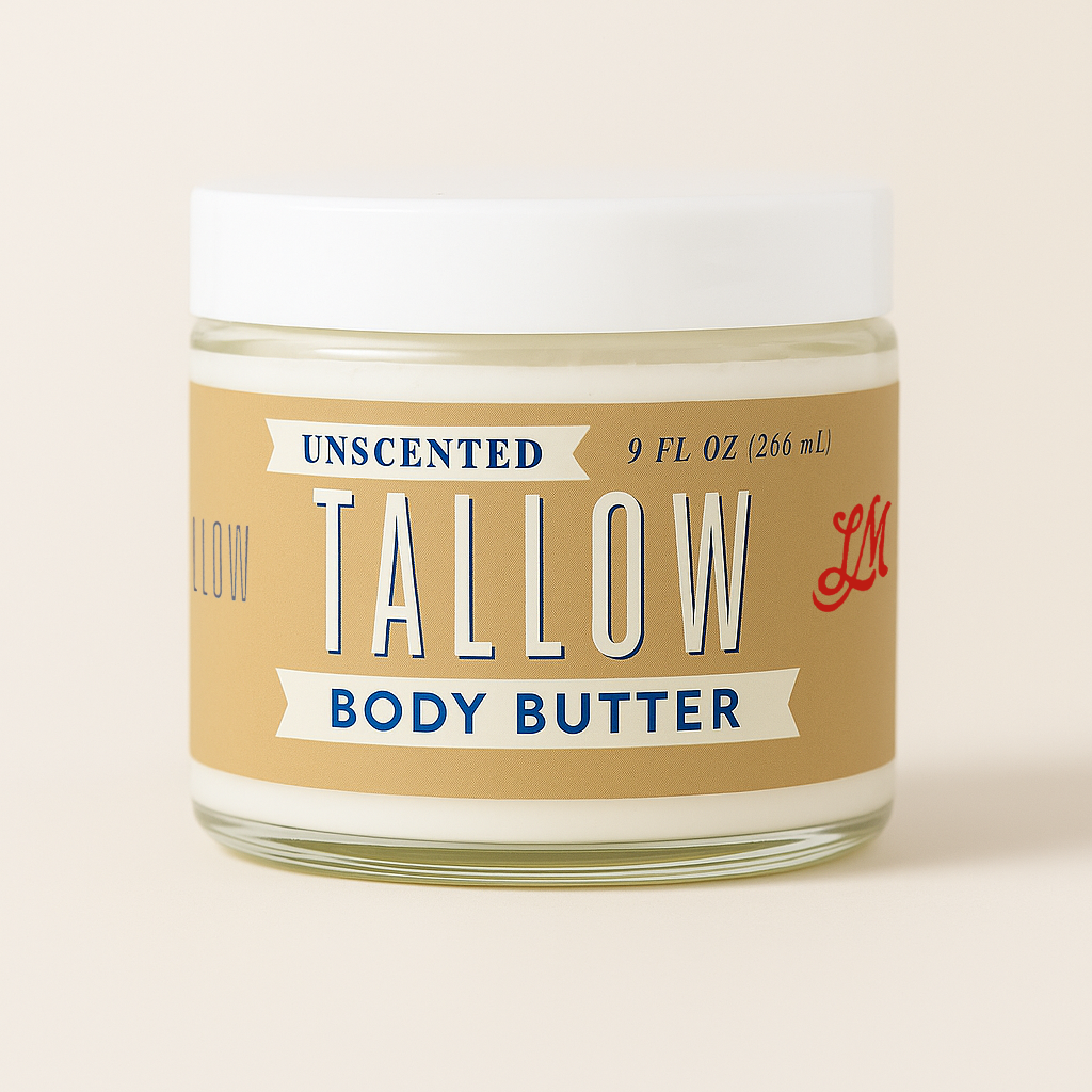 Unscented Tallow Skincare 9oz Trio - Whipped Moisturizer, Body Butter & Balm | Lady May Tallow - The Lady May ~ Blessings Grow Meadows