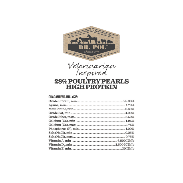 Dr. Pol High Protein 28% Poultry Pearls Gamebird Feed for Young Pheasants, Geese, Ducks, Turkeys, Laying Hens, Broilers and Other Large or Small Gamebirds, 30 lb. Bag - Blessings Grow Meadows