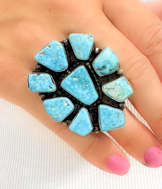 Anderson Largo Kingman Turquoise Large Cluster Ring - Blessings Grow Meadows -