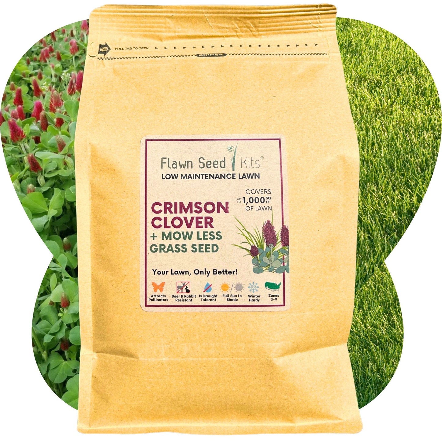 Crimson Clover + Mow Less Grass Seed - Blessings Grow Meadows