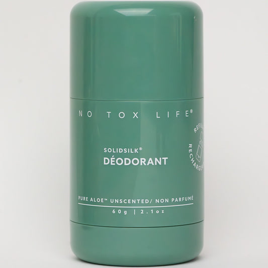 NO TOX LIFE SOLIDSILK® refillable deodorant with pure aloe, fragrance-free, extra strength, in a sleek natural deodorant stick.