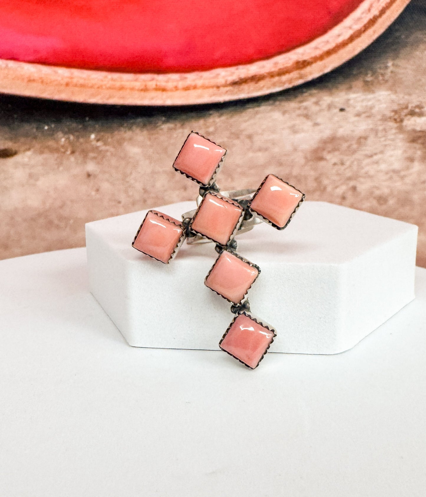 Diamond Pink Conch Cross Ring - Blessings Grow Meadows -