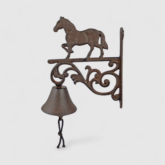 Equestrian Cast Iron Horse Bell, Rustic Farmhouse Door Chime