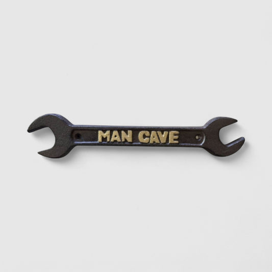 Cast Iron Spanner Wrench Man Cave Plaque, Rugged Industrial Decor - Iron & Blossom ~ Blessings Grow Meadows