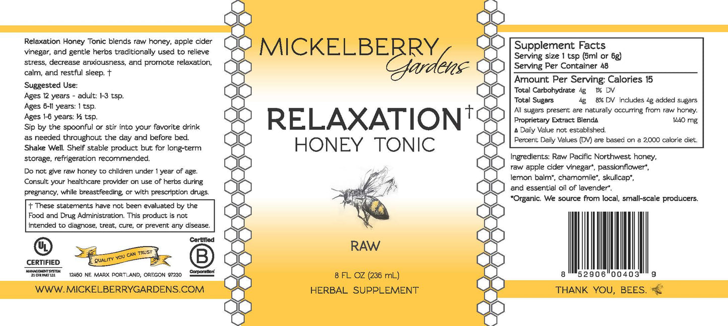 Relaxation Honey Tonic - Mickelberry Gardens ~ Blessings Grow Meadows
