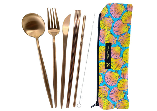 Meli Wraps Beeswax Wrap Bulk Roll + Cutlery Set in Shell Print - Blessings Grow Meadows