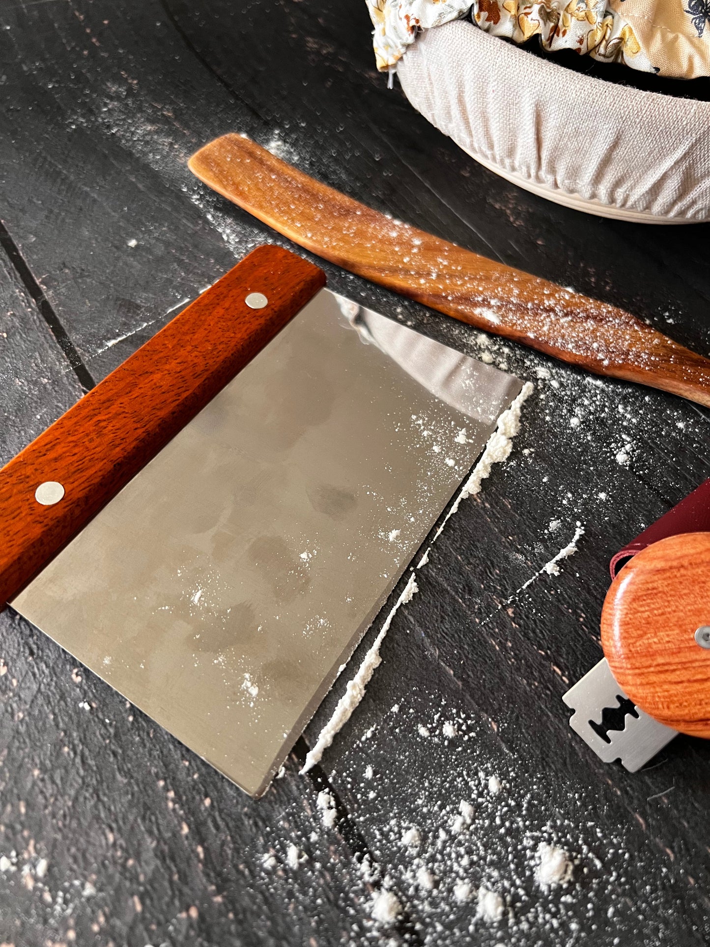 Five Oaks Farm Bench Scraper from the Farm, durable stainless steel tool for baking and kitchen prep.