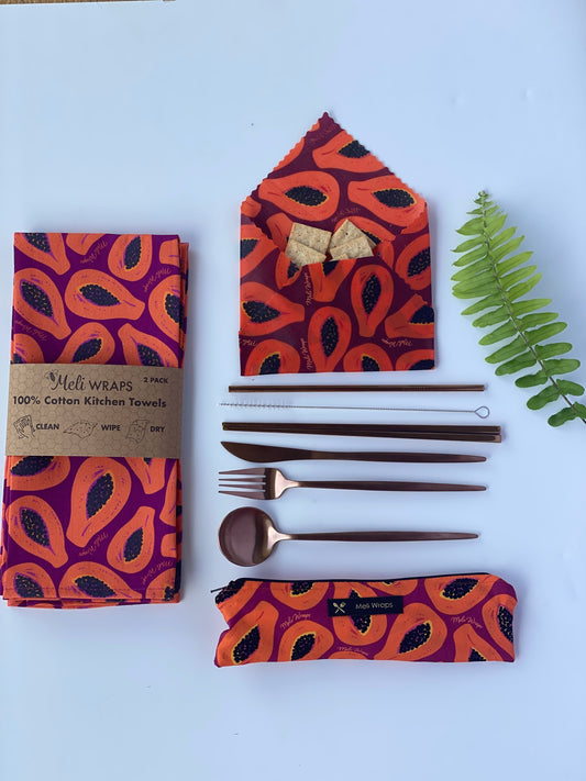 Papaya Kitchen Towel Set of 2 100% Cotton - Blessings Grow Meadows