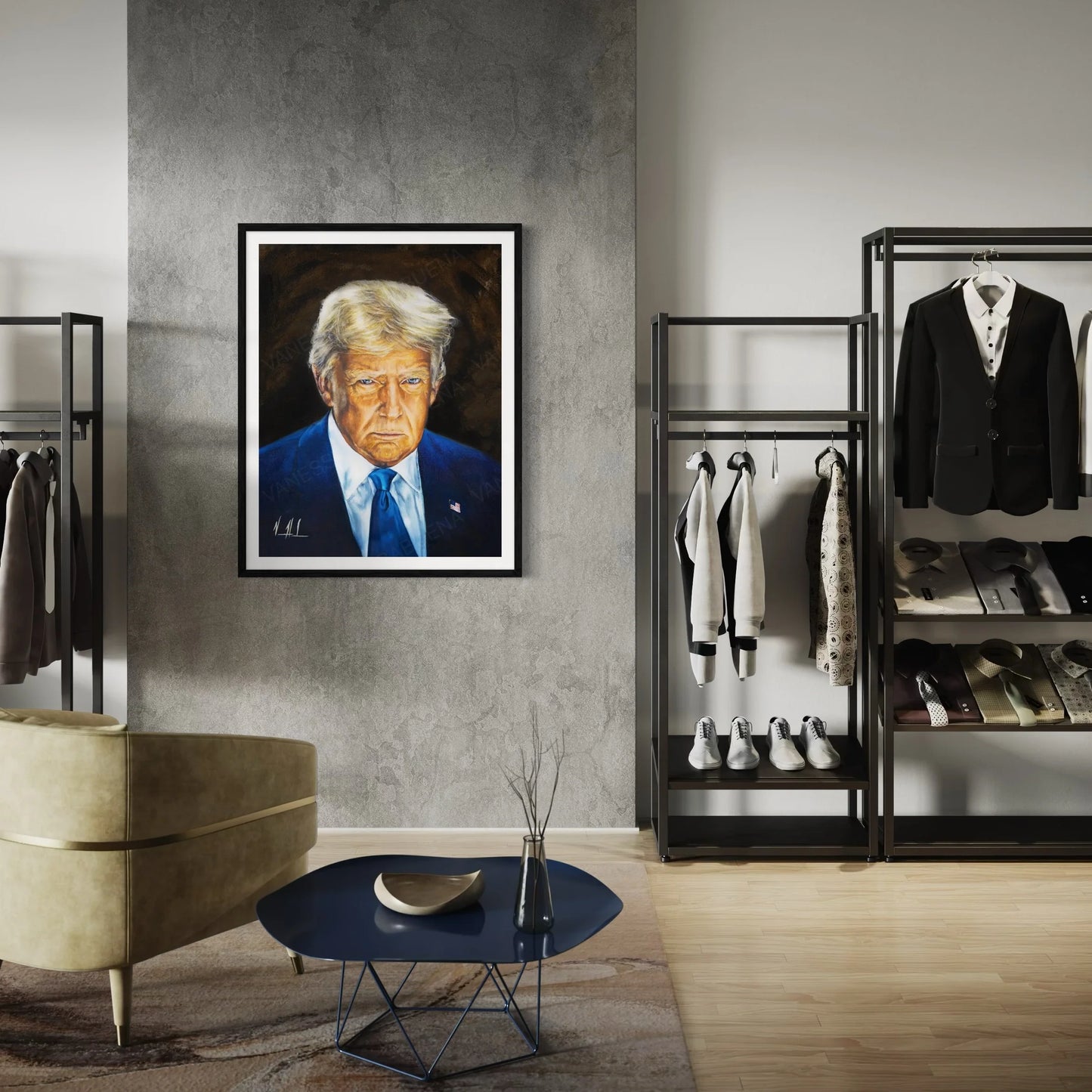 Portrait of Donald Trump, 45th and 47th U.S. President, by artist Vanessa Horabuena, featuring a detailed artistic rendering.