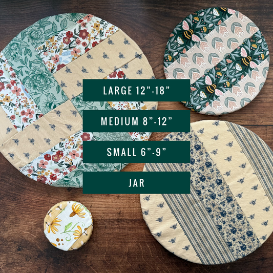 Farm-style jar covers from Five Oaks Farm, featuring rustic designs perfect for preserving and decorative jars.