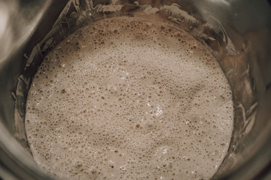 Onic Brands Sourdough Starter in a glass jar with bubbling sponge, ready for baking bread.
