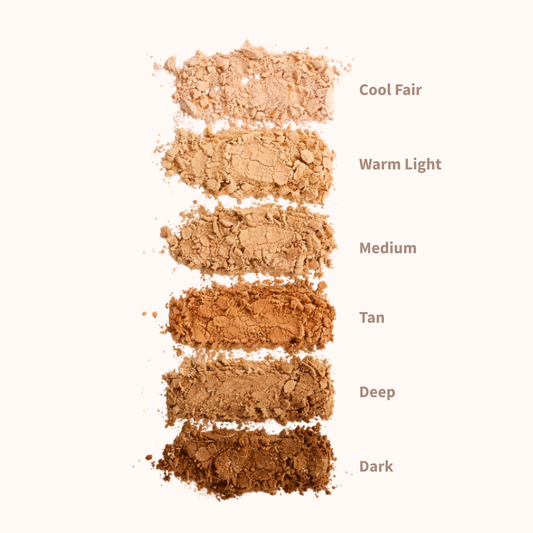 Swatch of Taylor Made Organics Loose Mineral Foundation in shade 14 showing its powdery texture and natural color.