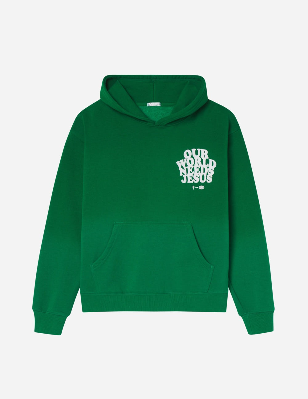 Unisex hoodie from Elevated Faith with "Our World Needs Jesus" printed design, featuring a comfortable casual fit and soft fabric.
