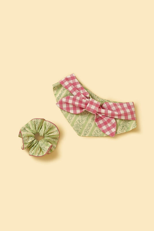 Picnic Bliss Floral Gingham Print Handmade Scrunchie - BarkBarkBaby ~ Blessings Grow Meadows