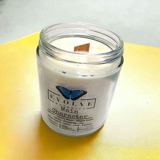 Classic 9oz Jam Jar Crystal Soy Candle - Main Character (Citrine & Snow Quartz)