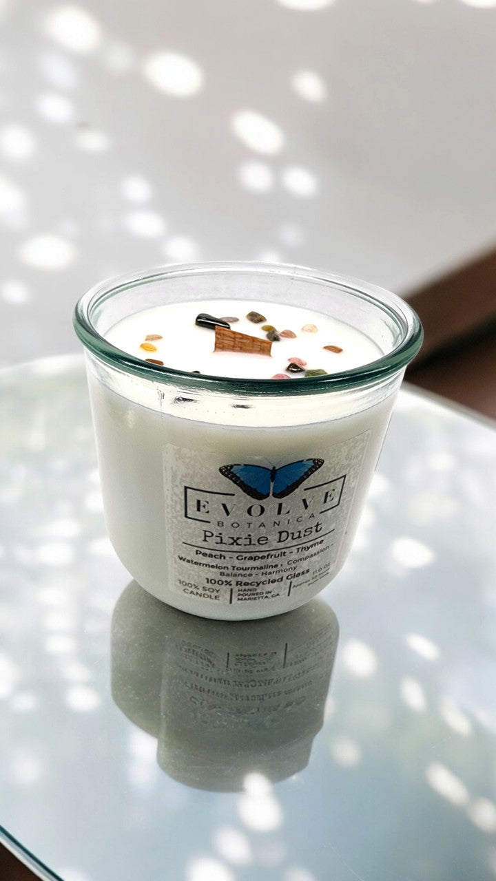 Rocks Candle - Pixie Dust (Wood Wick Watermelon Tourmaline Gemstone Soy Candle) - Blessings Grow Meadows