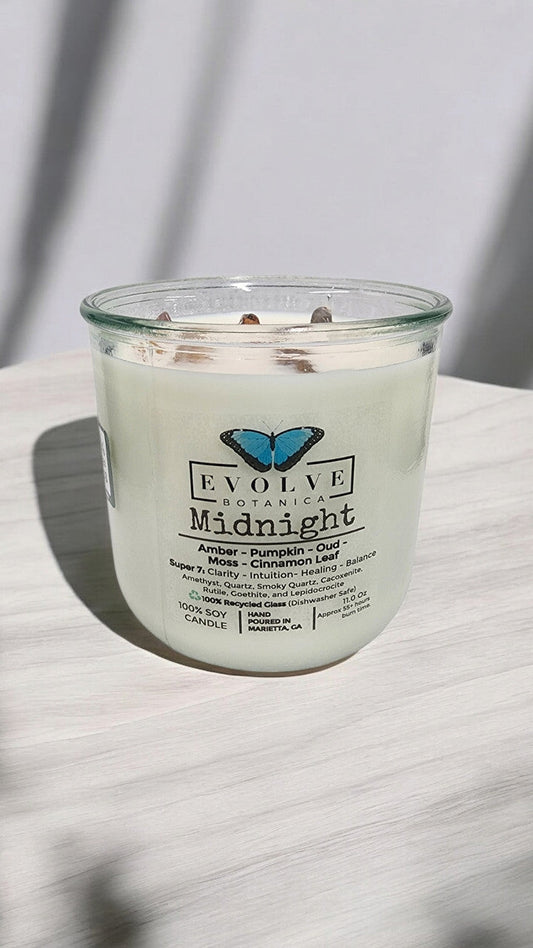 Rocks Candle - Midnight (Wood Wick, Super Seven Gemstone Soy Candle)