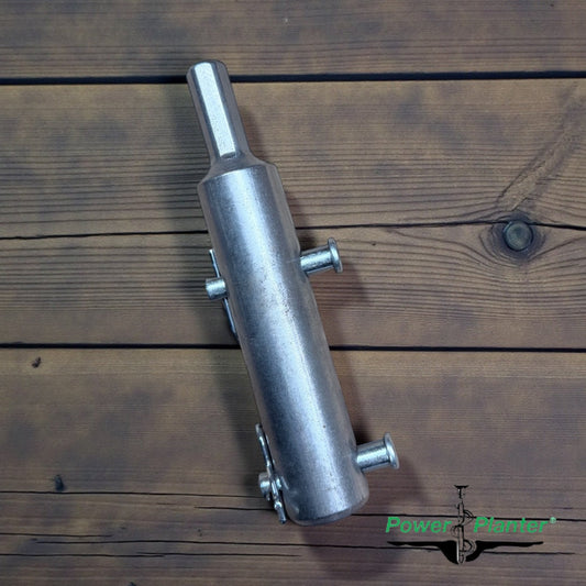 Power Planter Augers auger adapters for connecting augers to drills, shown with various attachment points and sturdy construction.