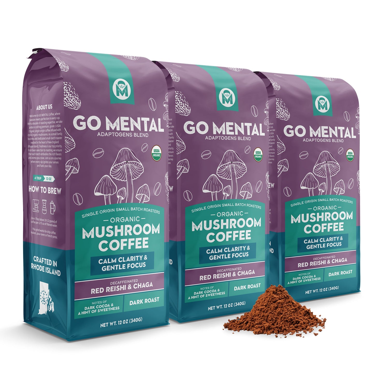 Decaffeinated Red Reishi & Chaga Mushroom Coffee Adaptogens Blend - GO MENTAL MUSHROOM COFFEE ~ Blessings Grow Meadows