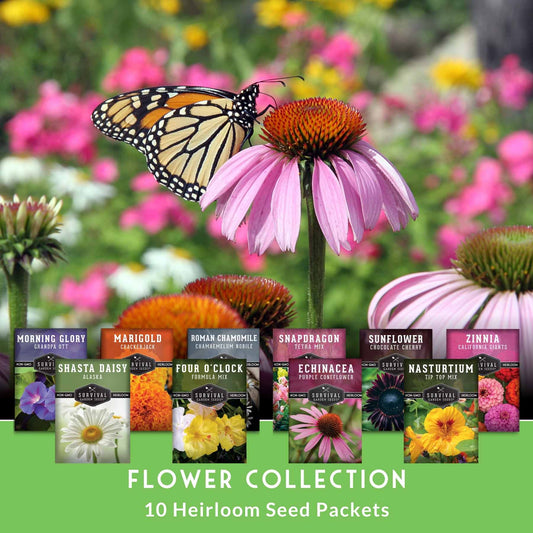 10-Variety Heirloom Flower Seed Collection – Non-GMO Annuals & Perennials for Colorful, Pollinator-Friendly Gardens - SurvivalGardenSeeds ~ Blessings Grow Meadows