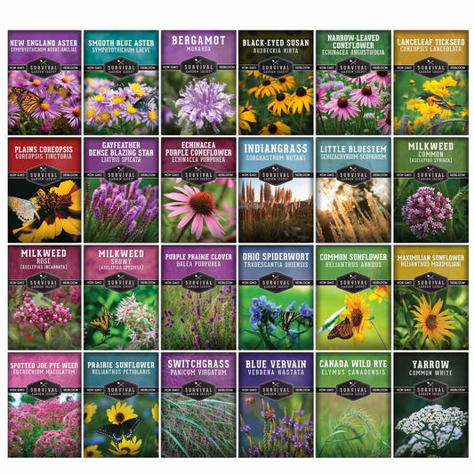 Native Habitat Seed Collection – 24 Native Wildflowers & Grasses for Pollinators, Meadows & Low-Maintenance Landscapes - SurvivalGardenSeeds ~ Blessings Grow Meadows