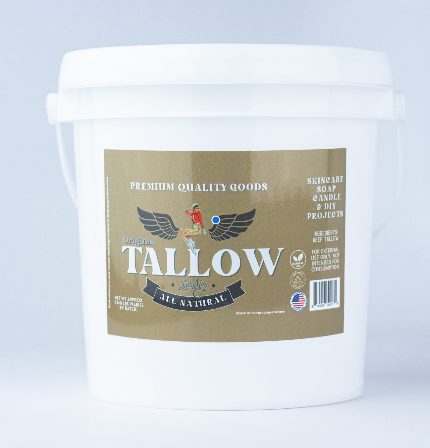 Unscented bulk beef tallow from Lady May Tallow, 16 pounds of natural and pure beef fat in a solid block.