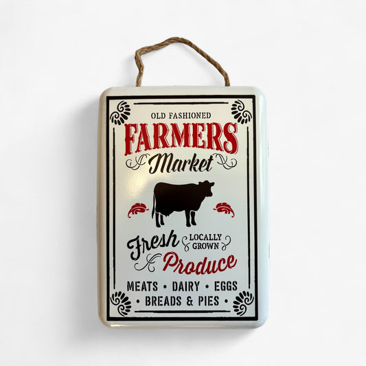 Old Fashioned Farmers Market Sign with Cow, Vintage Metal Wall Art