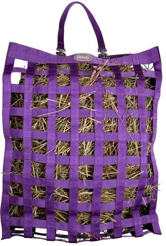 Natural hay feeder bag from StateLineTack's Gatsby All Natural Slow Hay Feeder line, designed for easy hay distribution and use.