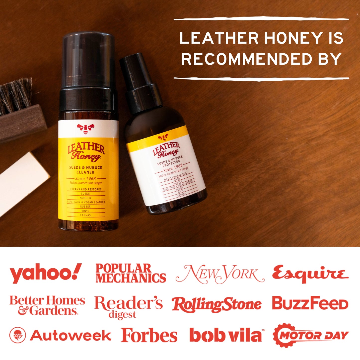 Leather Honey suede and nubuck cleaner kit with 4oz suede protector for leather care and maintenance.