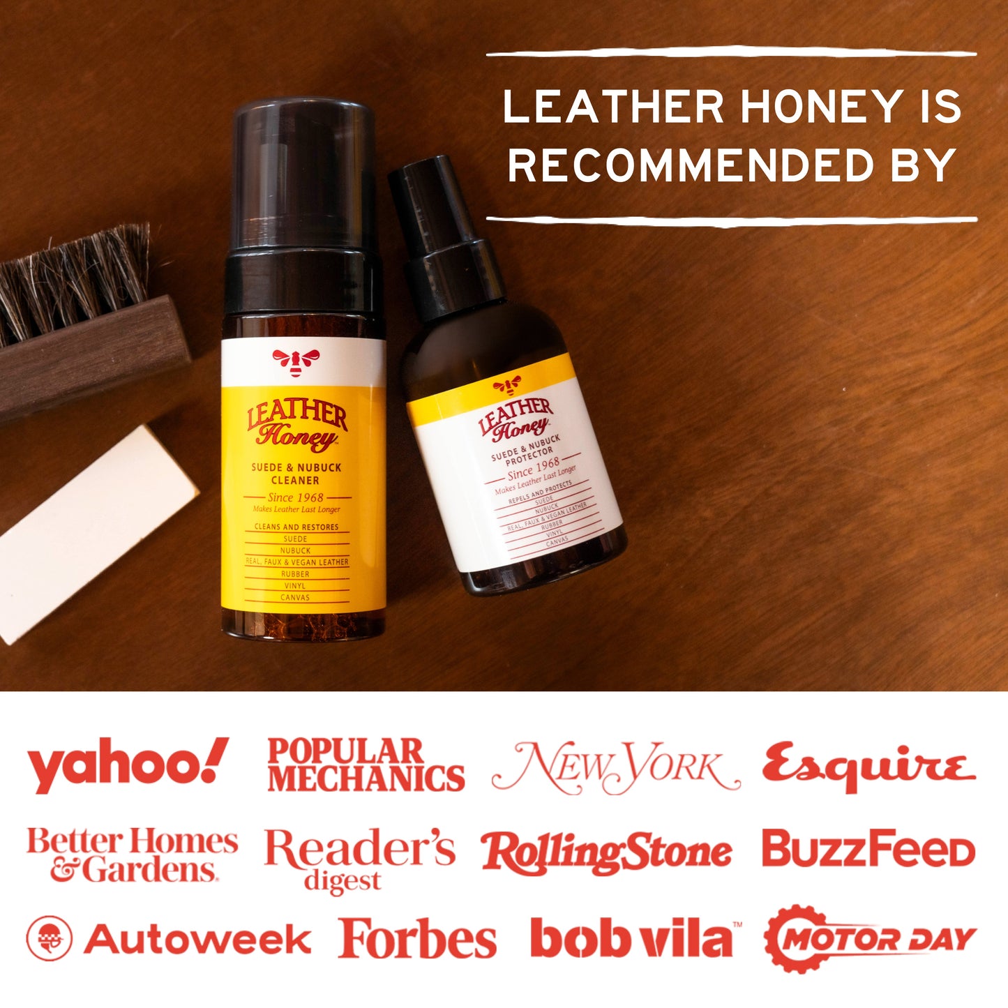 Leather Honey suede and nubuck care kit with brushes and cleaning supplies for maintaining suede and nubuck footwear.