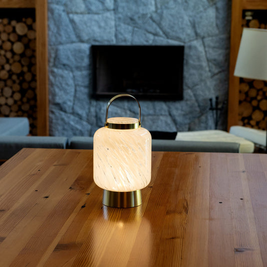 Rechargeable glass LED lanterns from LightKeeper Lanterns by Allsop Home & Garden, showcasing a sleek, modern design.