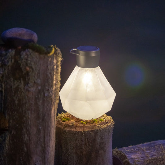 Allsop Home & Garden 5.5-inch Gem Light Glass Solar Lantern, decorative outdoor lantern with clear glass and solar-powered lighting