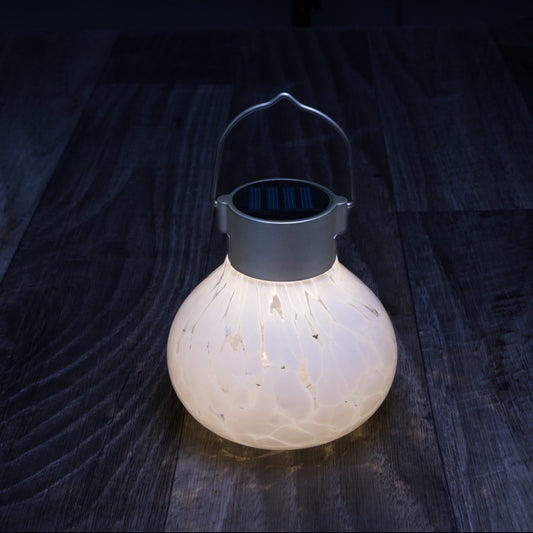 Periwinkle solar tea lanterns by Allsop Home & Garden, 5-inch handblown glass lantern for outdoor decor.