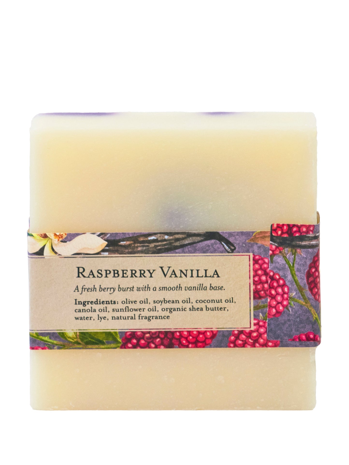 Ash & Rose Raspberry Vanilla soap bar, natural bar soap with a smooth texture and fresh raspberry vanilla scent.