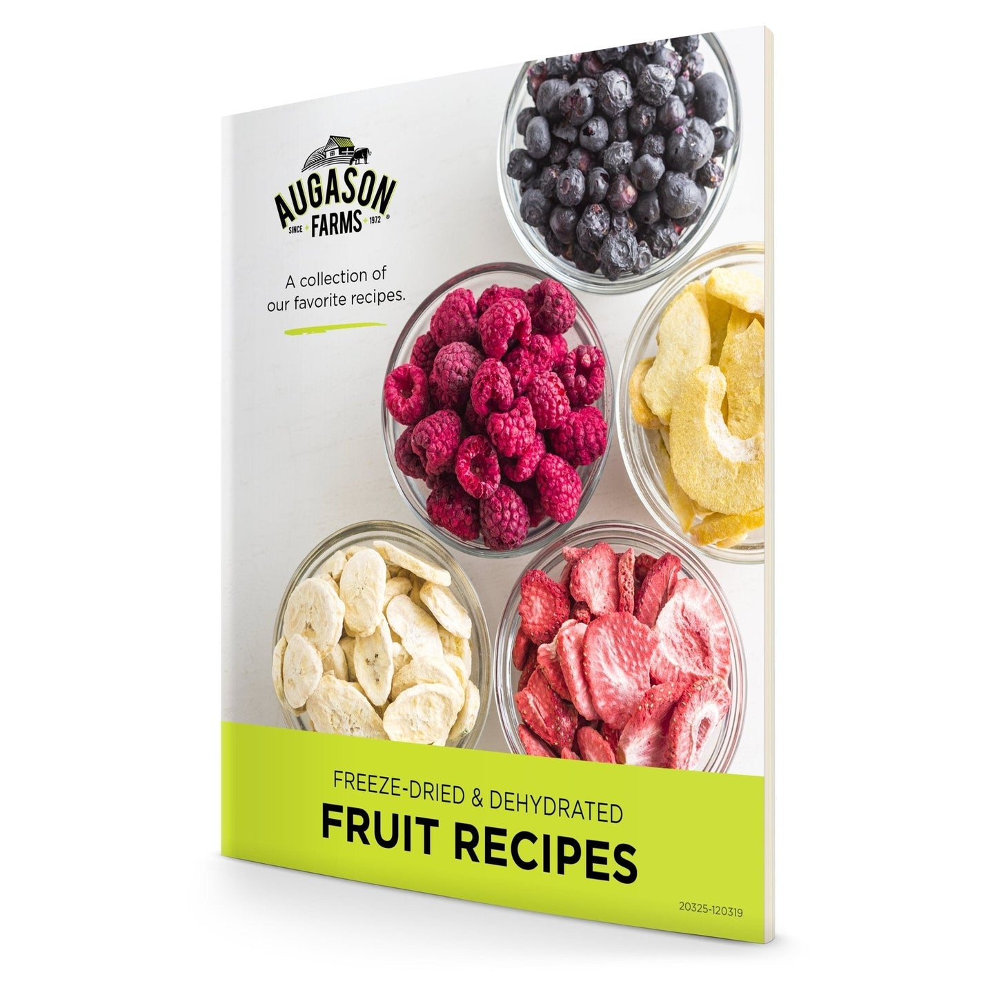 Augason Farms dehydrated and freeze-dried fruit variety pail with 86 servings, showing colorful dried fruit pieces in a large container.