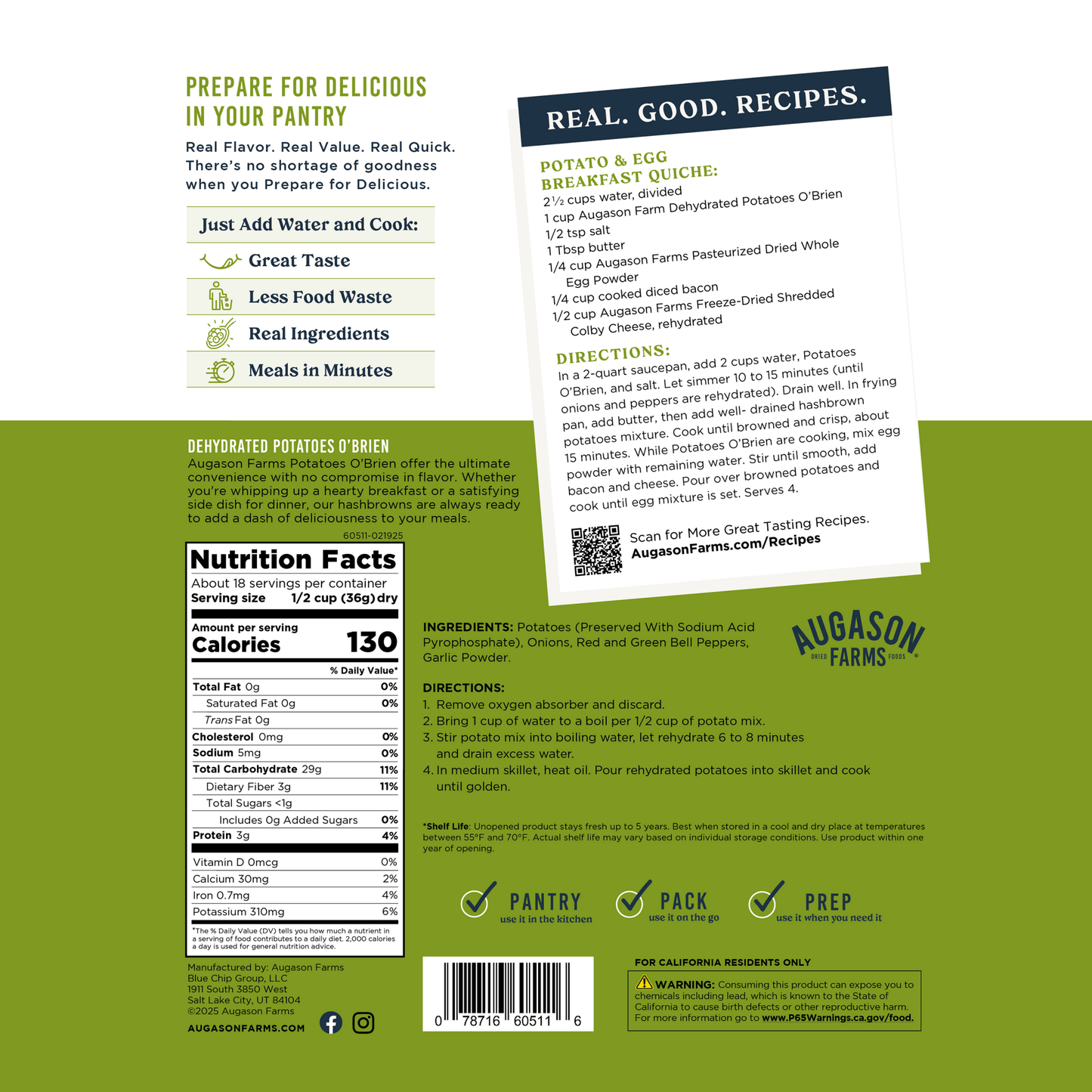 Potatoes O'Brien Family Size Pouch, 18 Servings - Blessings Grow Meadows